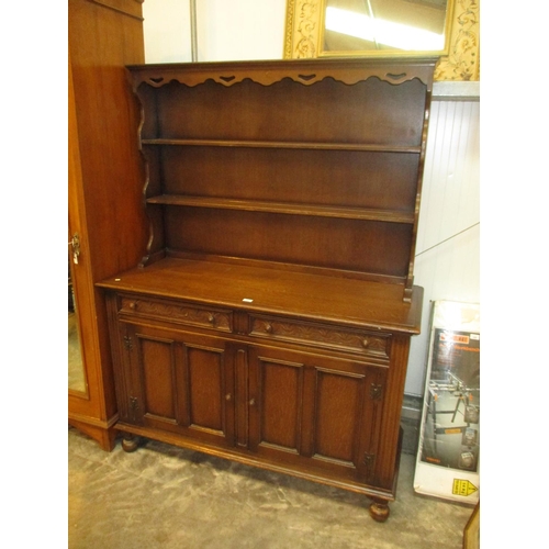 597 - Vintage Oak Shelved Back Dresser, 138cm