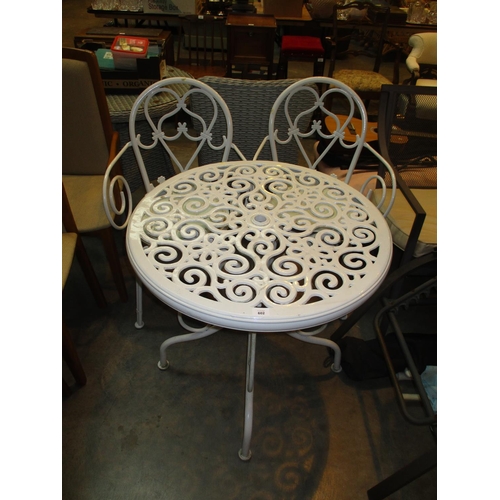 602 - Metal Garden Table with 2 Chairs and Parasol