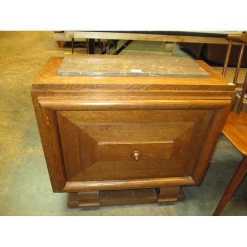 615 - Art Deco Oak and Marble Top Side Cabinet, 70x66x32cm