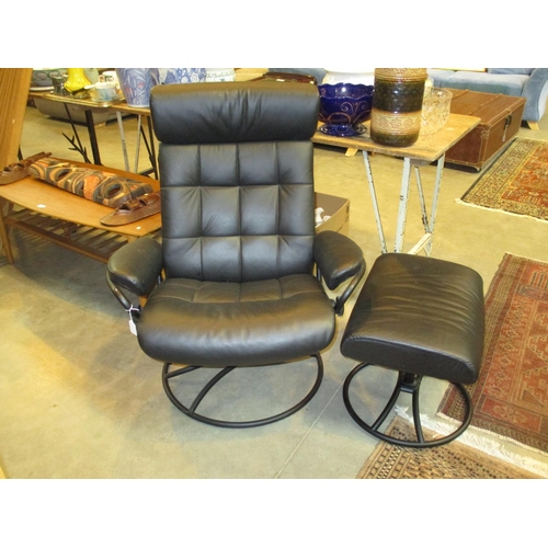 629 - Stressless Black Metal Frame Lounge Chair with Stool