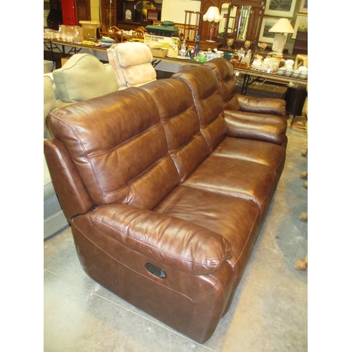 636 - Brown Leather Manual Reclining 3 Seat Settee and Electric Reclining Easy Chair