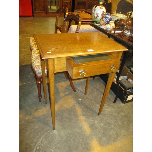 648 - Arts and Crafts Oak Side Table with Drawer Interior with a Writing Slope, 61x40x76cm