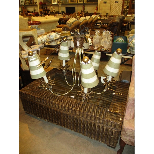 655 - Ornate Pendant Chandelier and a Wicker and Glass Coffee Table