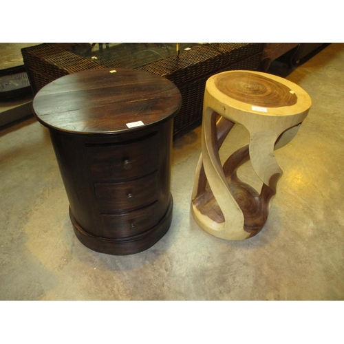 656 - Pillar Chest of 3 Drawers and a Carved Wood Plant Table