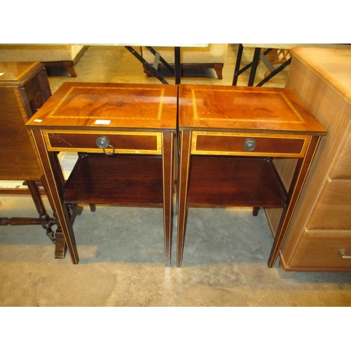 660 - Pair of Reproduction Inlaid Mahogany Bedside Tables, each 39cm