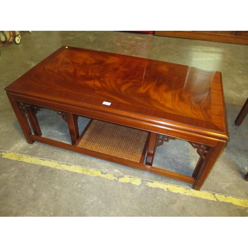 680 - Mahogany and Bergere Coffee Nest of 3 Tables, 120x60cm