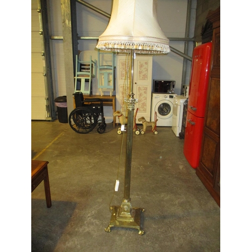 682 - Victorian Brass Corinthian Pillar Adjustable Height Standard Lamp with Shade