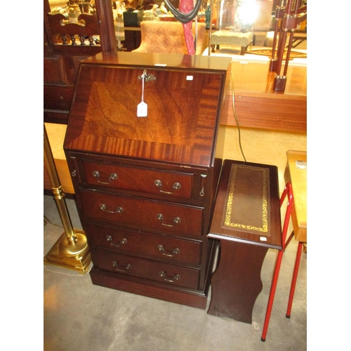 684 - Reproduction Mahogany Bureau, 51cm, along with a News Rack