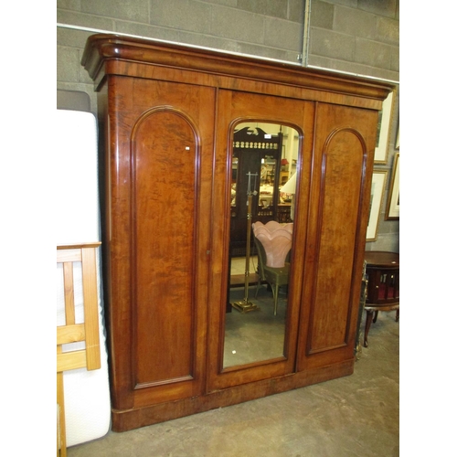 707 - Victorian Mahogany Centre Mirror 3 Door Wardrobe, 178cm