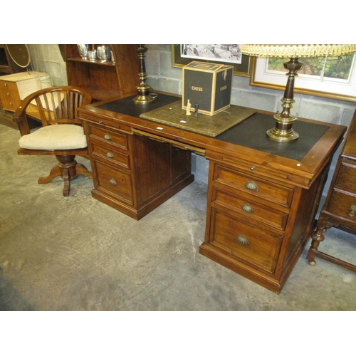 714 - Reclaimed Wood Double Pedestal Desk with Revolving Chair, 174x79cm