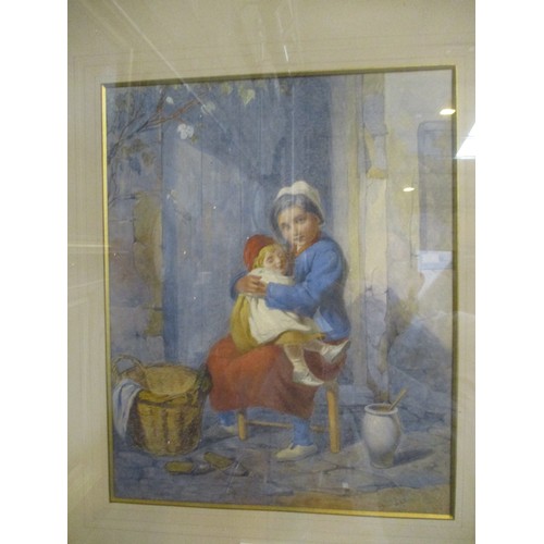 551 - William Lee, Watercolour, Woman and Child, 33x26cm