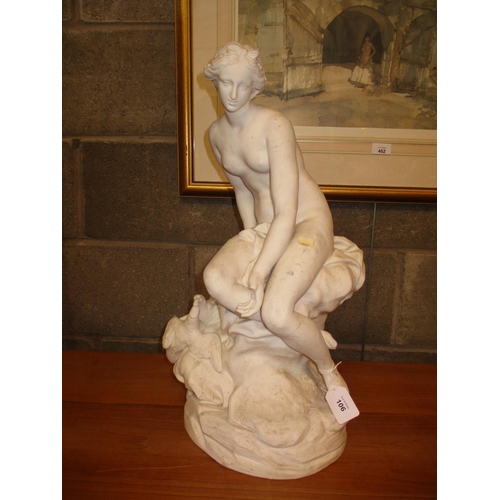 106 - 19th Century Parian Figure of a Maiden Seated on a Rock with 2 Love Birds, 52cm, base approx 24x21cm