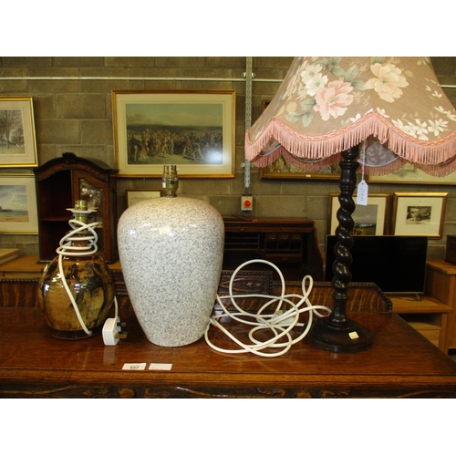 116A - Barley Twist Table Lamp with Shade and 2 Pottery Lamps