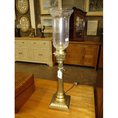 117 - Brass Pillar Table Lamp with Glass Shade