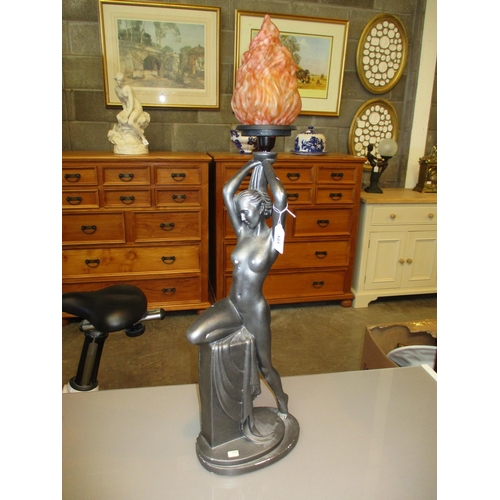 123 - Art Deco Style Biba Figure Table Lamp with Flame Shade, total height 78cm