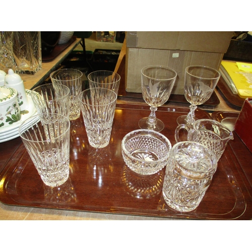13 - Pair of Bird of Prey Engraved Wine Goblets and Other Crystal