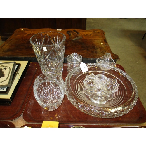 131 - Shallow Crystal Bowl, Vase, Salts, Baskets and Jam Pot