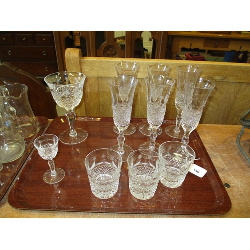 149 - Set of 6 Crystal Champagne Flutes, 3 Tumblers, Wine Goblets and Sherry Glass