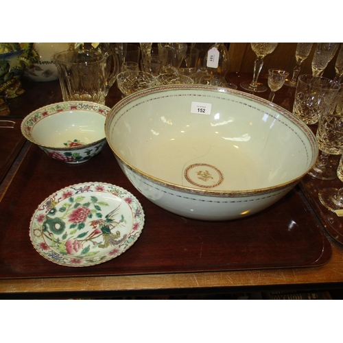 152 - Chinese Export Porcelain Bowl, Small Bowl and Saucer