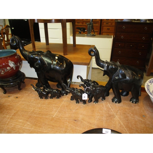 156 - Nine Carved Wood Elephants