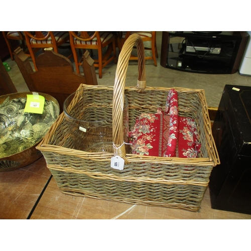 165 - Wicker Basket, Work Box and a Glass Vase