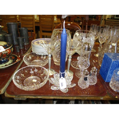 205 - Swarovski Crystal Flower Candlestick, Stuart Crystal Condiments etc