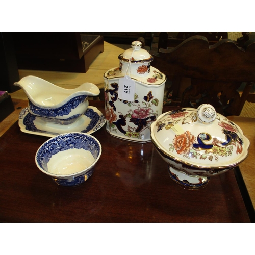 217 - Masons Mandalay Tea Caddy and Covered Dish, Vista Sauce Boat and Dish