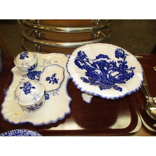 228 - Blue and White Comport and 4 Piece Trinket Set