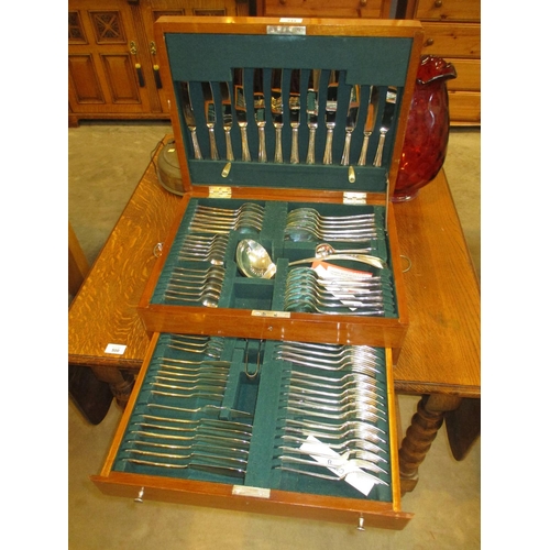 244 - Early 20th Century Mahogany Canteen with a 6 Place Setting of Silver Plated Cutlery