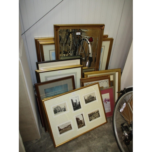 269 - Framed Group of Glasgow Scene Postcards, along with Various Pictures and a Mirror