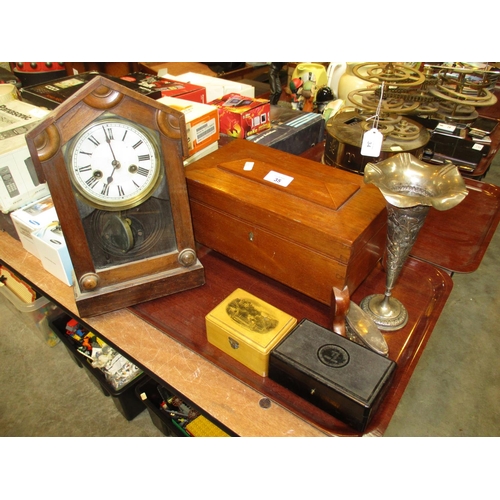 35 - Victorian Clock, Mauchline Box, Weights, Jewel Box and Indian White Metal Vase