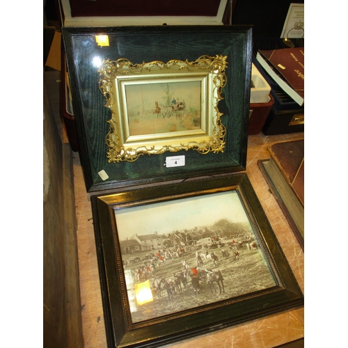 4 - Framed Picture of a Horse and Carriage, along with a Hunting Scene Print