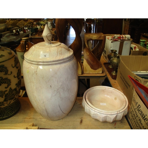 75 - Large Heavy Lidded Urn, 53cm, and 2 Bowls