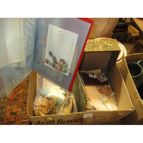 76 - Box of Stamps and Collectors Plates