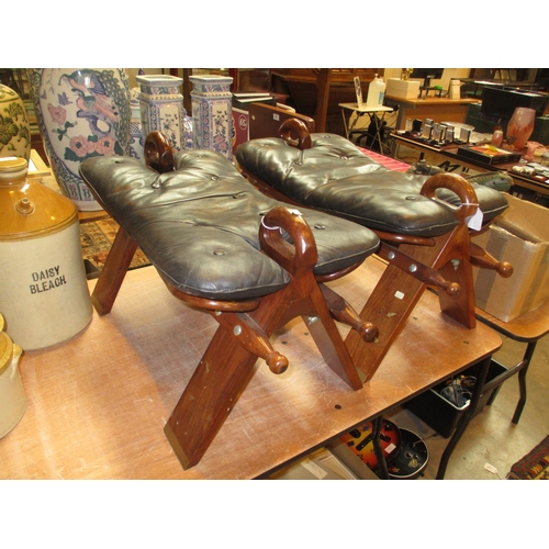 89 - Pair of Leather Seat Camel Stools