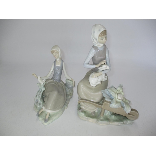 288 - Two Lladro Figures of Girls with a Goat and a Bird