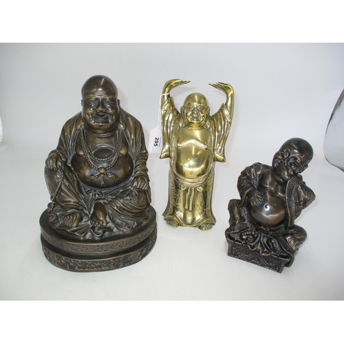 295 - Brass Buddha, 23cm, along with 2 Bronzed Resin Buddhas