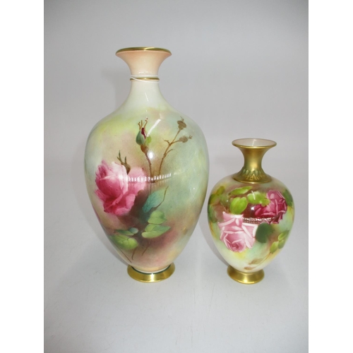 297 - Two Royal Worcester Porcelain Rose Painted Vases, 19cm and 13cm