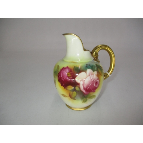 298 - Royal Worcester Porcelain Rose Painted Flat Back Jug by H. Hunt, 12cm