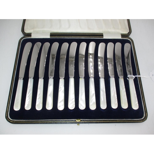 312 - Cased Set of 12 Mother of Pearl Handle Tea Knives