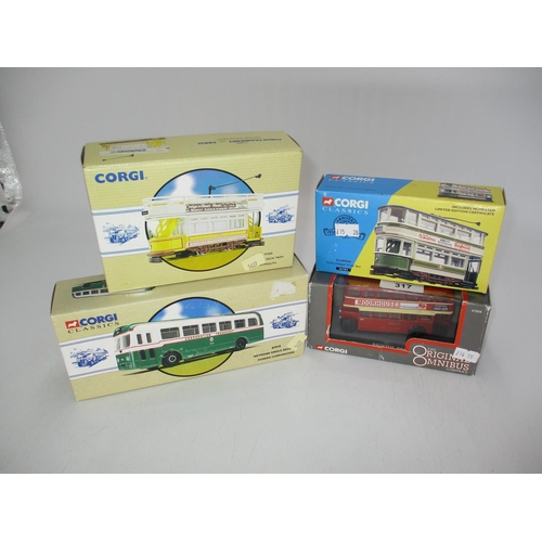 317 - Two Corgi Trams 97269 and 36702 and 2 Buses 97018 and 97858