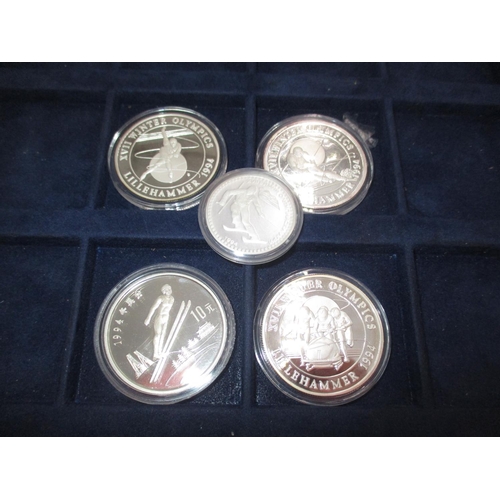 323 - Five 925 Silver Coins Part Westminster Olympic Coins Collection, Bulgaria 1992 50 Leva, Bhutan 1992 ... 