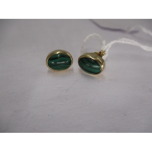 328 - Pair of Malachite Oval Earrings in 9ct Gold Mounts