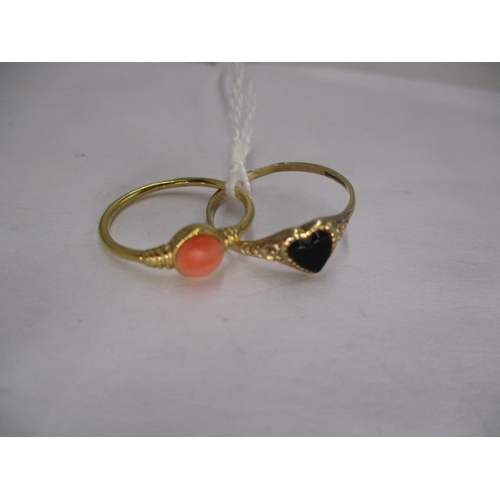 330 - 9ct Gold Ring Set with a Heart Shaped Black Onyx and a Coral Ring, unmarked (2)