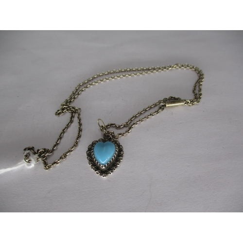 332 - Silver and Turquoise Heart Shaped Pendant and Chain by Charles Horner, Chester 1898