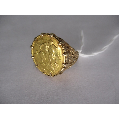 334 - 1902 Half Sovereign with Pierced 9ct Gold Ring Mount, total weight 8.3g