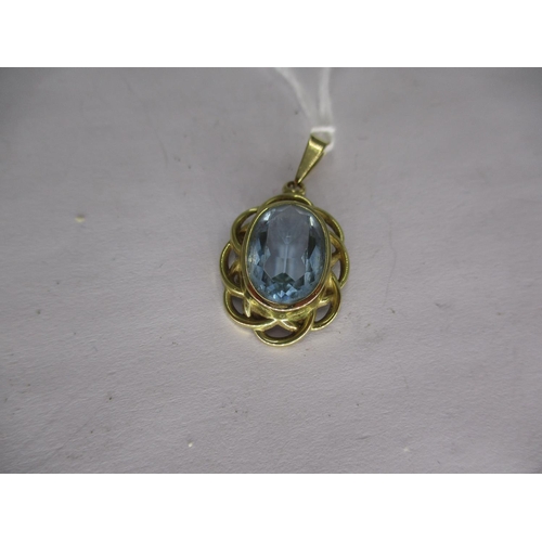 339 - Oval Blue Tourmaline Pendant in Pierced 9ct Gold Mount