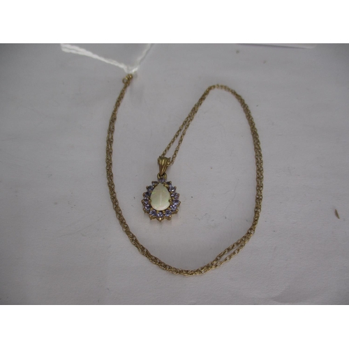 357 - 9ct Gold Necklace with an Opal and Purple Stone Pendant, 2g total