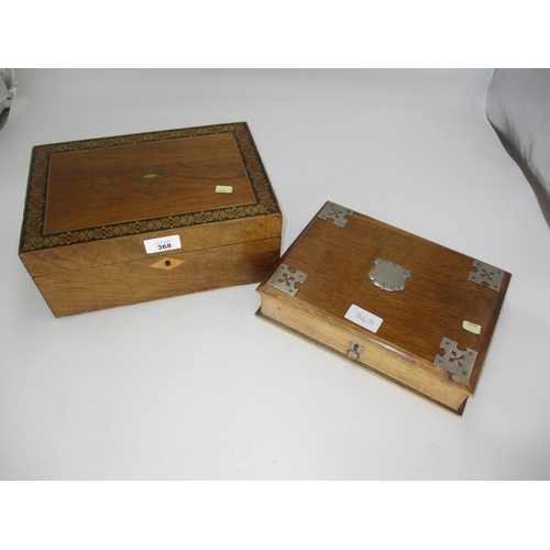 368 - Victorian Tunbridge Inlaid Work Box and an Oak and Silver Plate Pen Box