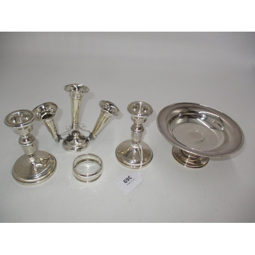 369 - Small Sterling Silver Comport, Silver Napkin Ring, Pair of Silver Candlesticks and a Silver Vase